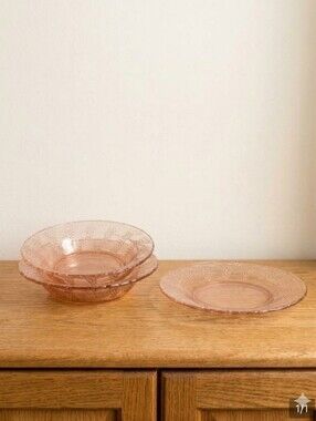 Set of 3 Vintage Pink Depression Glass Style Bowls – Grapevine Pattern
